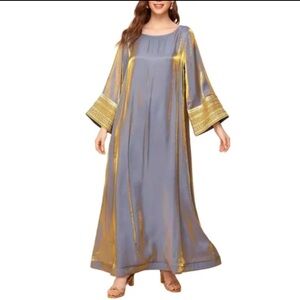 NWOT Maxi Iridescent Pullover Dress With Gold Embellished Bell Sleeves